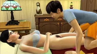 Đứa con riêng Nhật thủ dâm rồi thấy mẹ kế nằm trần truồng trên giường, phát hiện cô ấy còn trinh, thèm xem lỗ lồn ướt của cô ấy và liếm nó, rồi đéo tiếp.